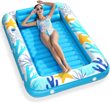 Inflatable Tanning Pool Lounger Float - Jasonwell 4 in 1 Sun Tan Tub Sunbathing Pool Lounge Raft Floatie Toys Water Filled Tanning Bed Mat Pad for Adult Blow Up Kiddie Pool Kids Ball Pit Pool (OB-L) - Jasonwell